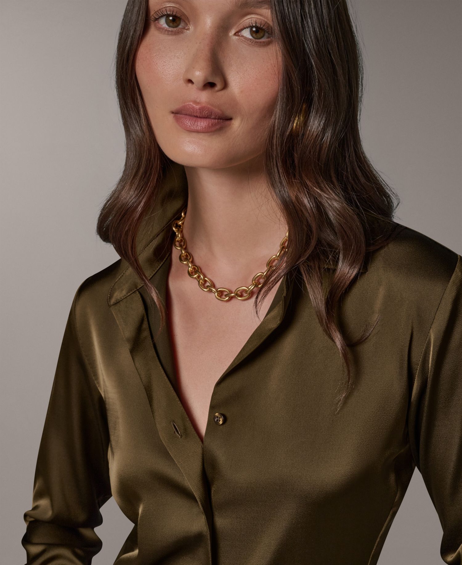 Petite Collared Button-Up Blouse