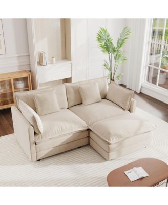 Chenille Two-Seater Sofa with 1 Footrest, 2 Seater L-Shaped Sectional with Ottoman,Loveseat with Ottoman for Small Living