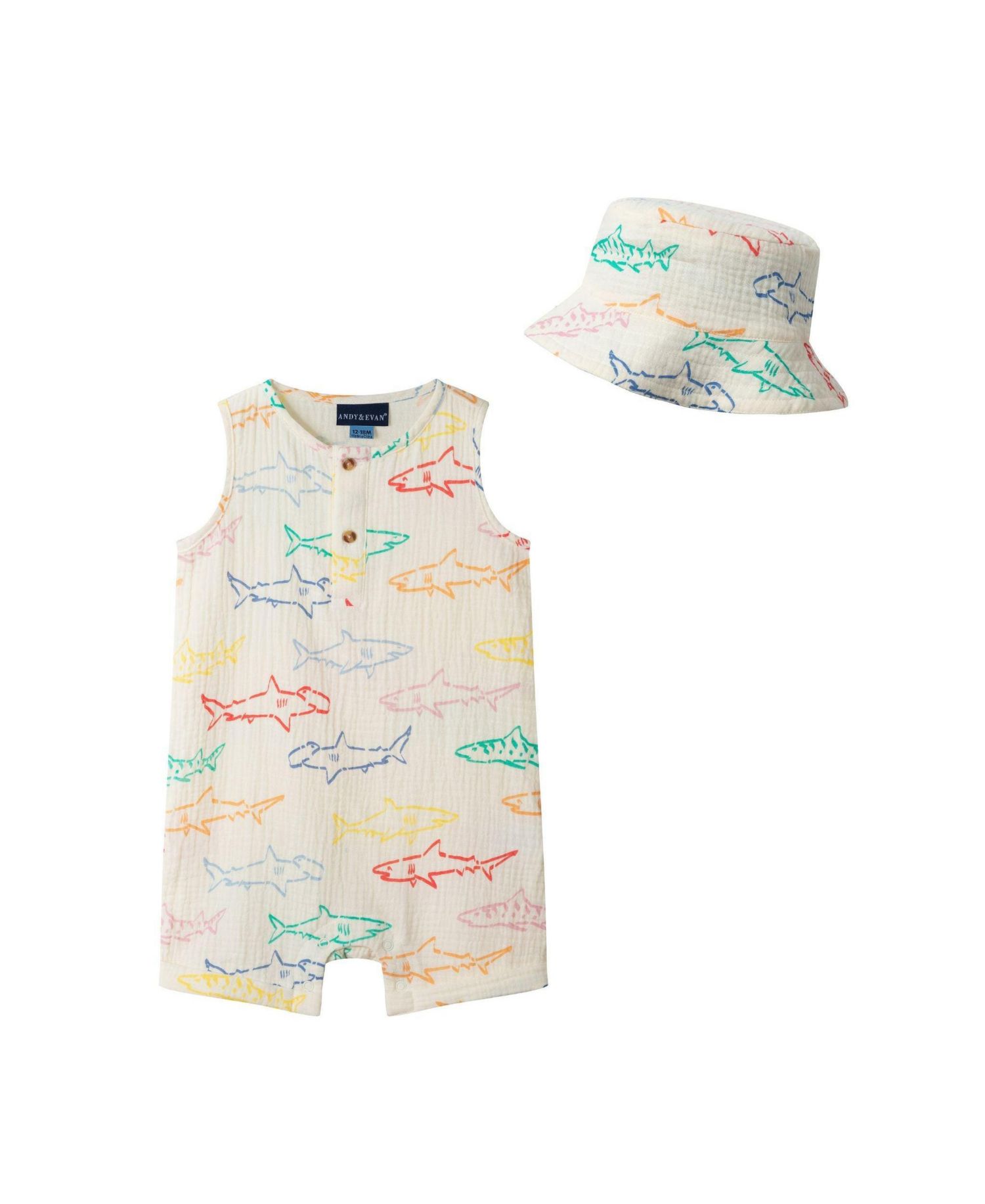 Baby Boys Sleeveless Henley Romper and Hat Set