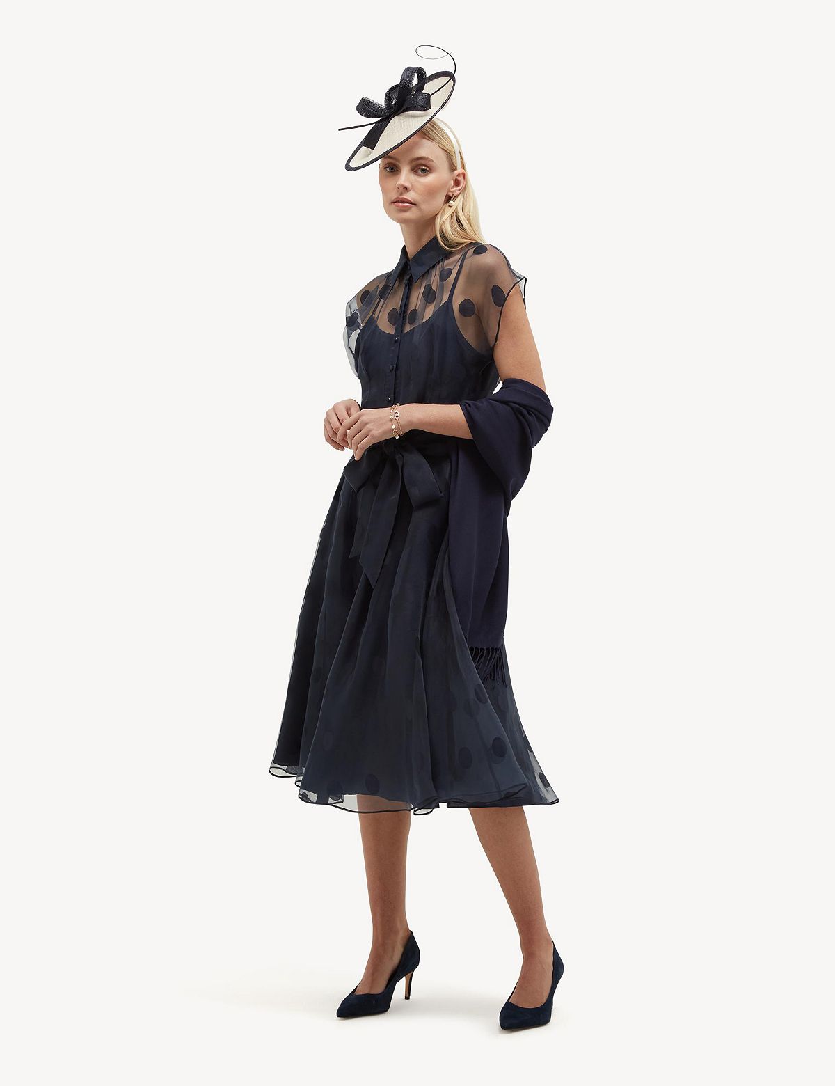 Hobbs London Women's Tess Sheer Polka Dot Shirt Dress view 4 — MAYCSS fashion products