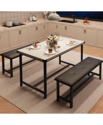 Dining Table Set for 4, Kitchen Table with Upholstered Bench, Rectangular Dining Room Table Set with 2 Benches, 3Pieces Kitchen Table Set