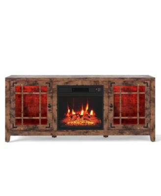 Modern TV Stand with 18 Inch Fireplace and LED Lighting