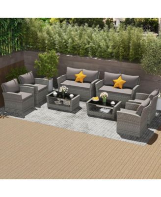 Patio Furniture Set with 2 Rattan Chairs Loveseat Coffee Table Cushions