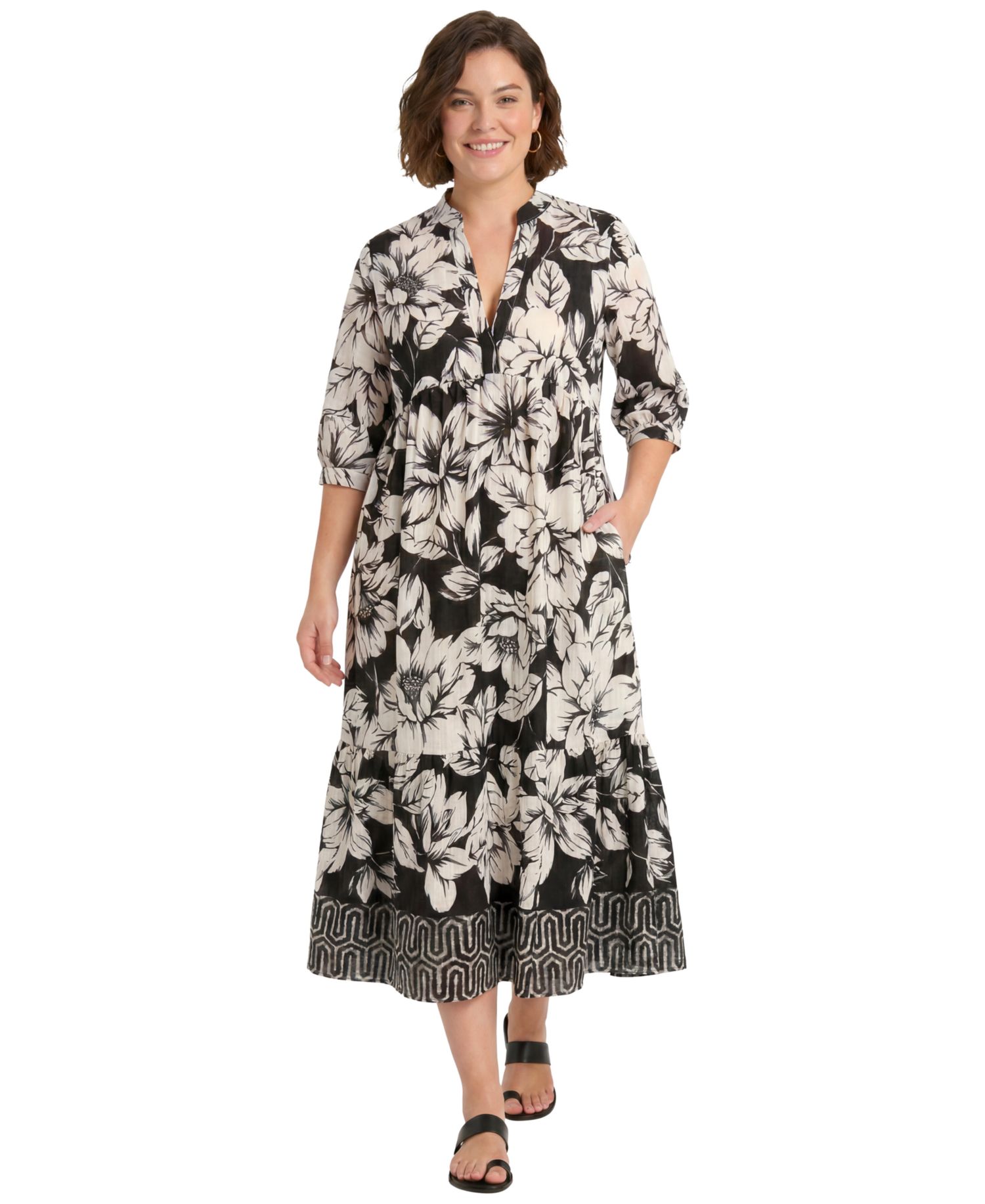 Plus Size Collared Placement Print Dress