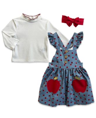 Baby Girls' Long-Sleeve Top, Jumper Dress and Headband, 3-Piece Set