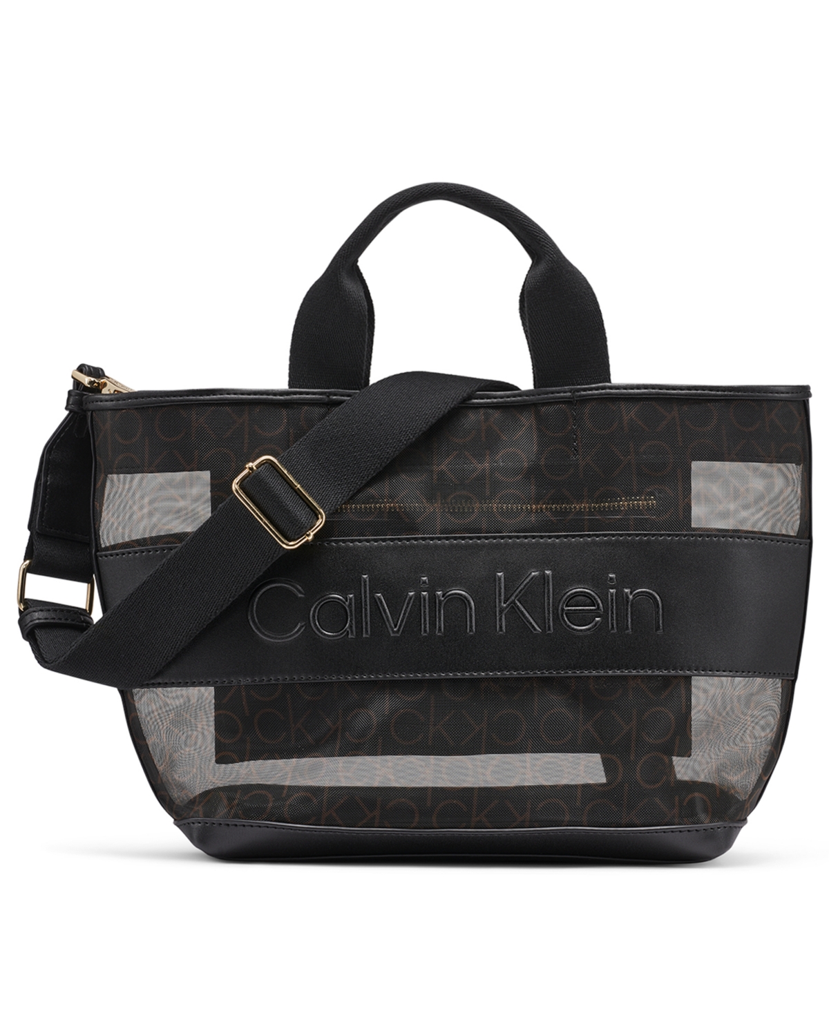 Calvin Klein Averil Signature Mesh Zip-Top Webbed Strap Crossbody Handbag