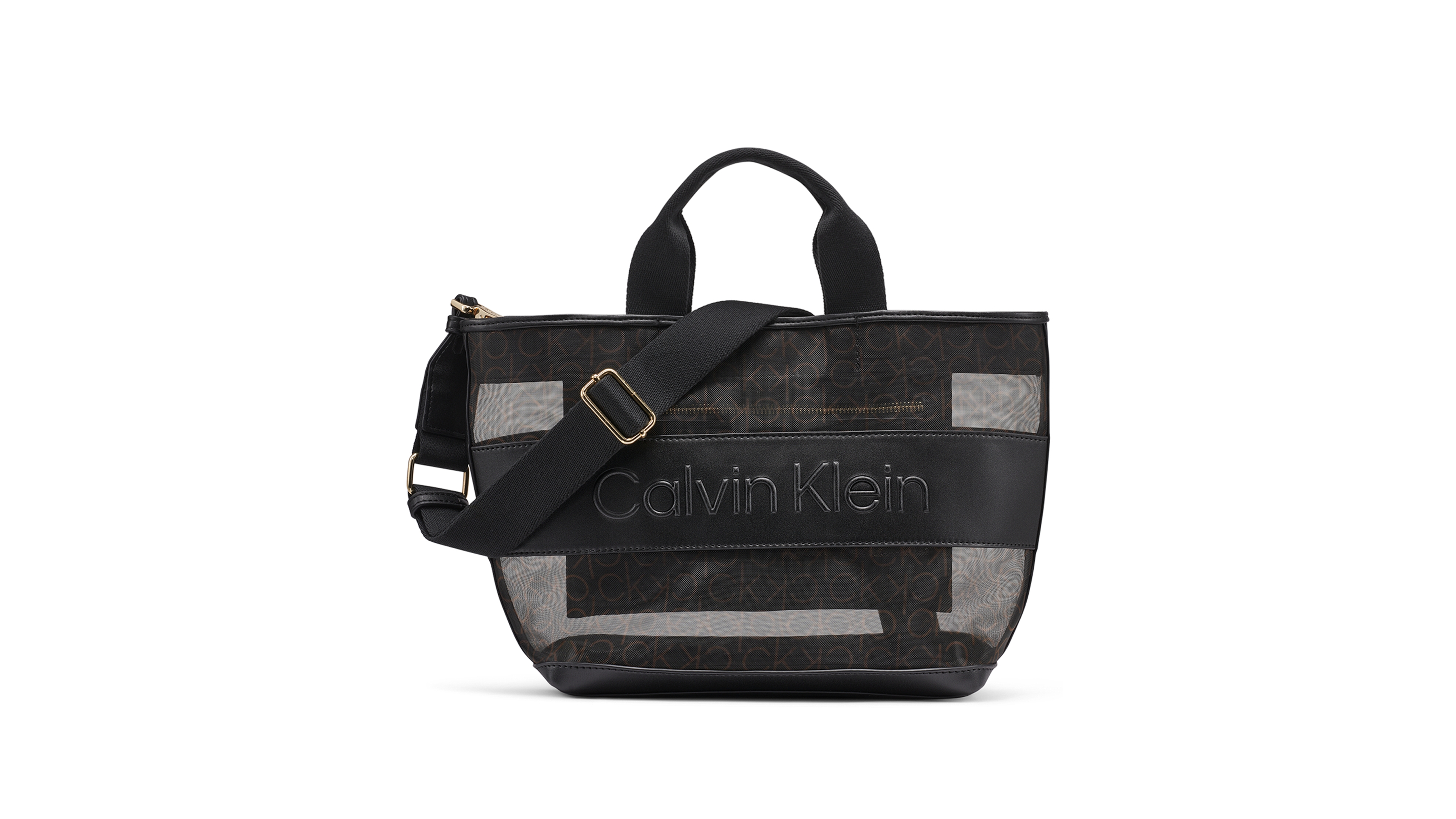 Calvin Klein Averil Signature Mesh Zip-Top Webbed Strap Crossbody Handbag