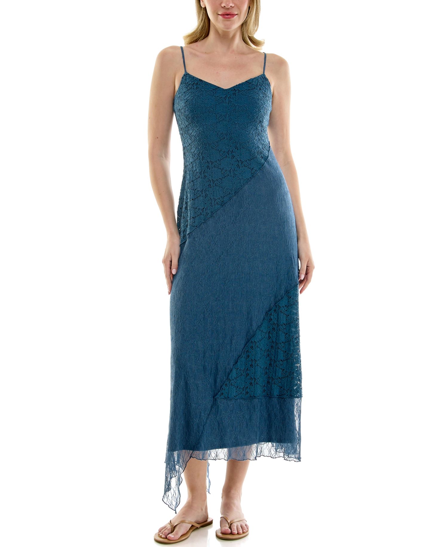 Juniors' Sleeveless V-Neck Lace Midi Dress
