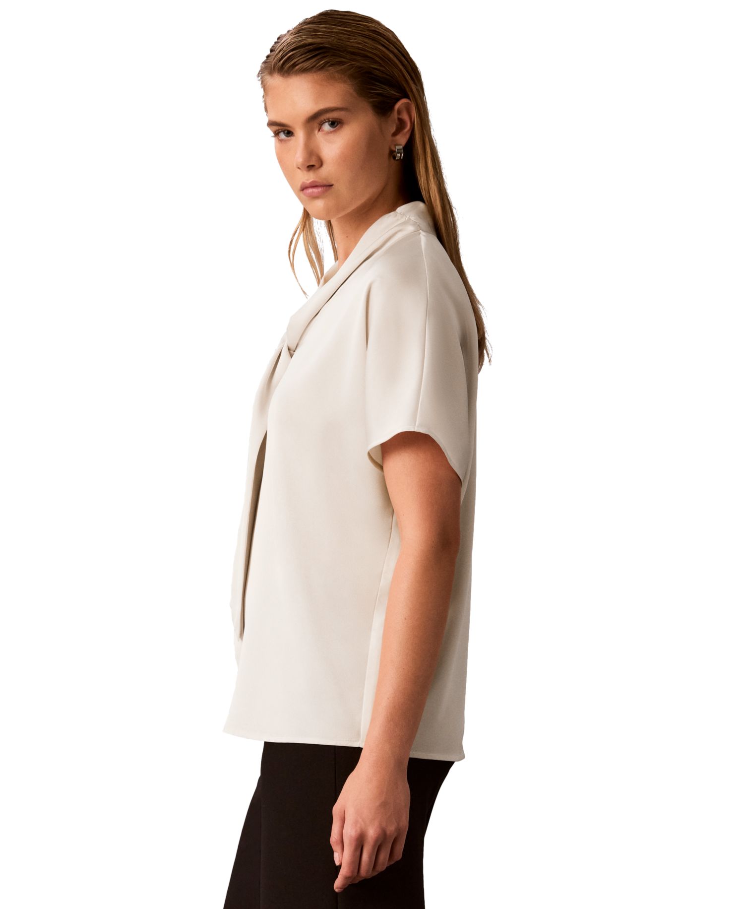 Women's Matte Satin Tie-Neck Blouse