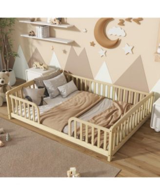 Floor Bed with Rails, Montessori Floor Bed, Central Entrance, Low Profile Bed for Boys and Girls
