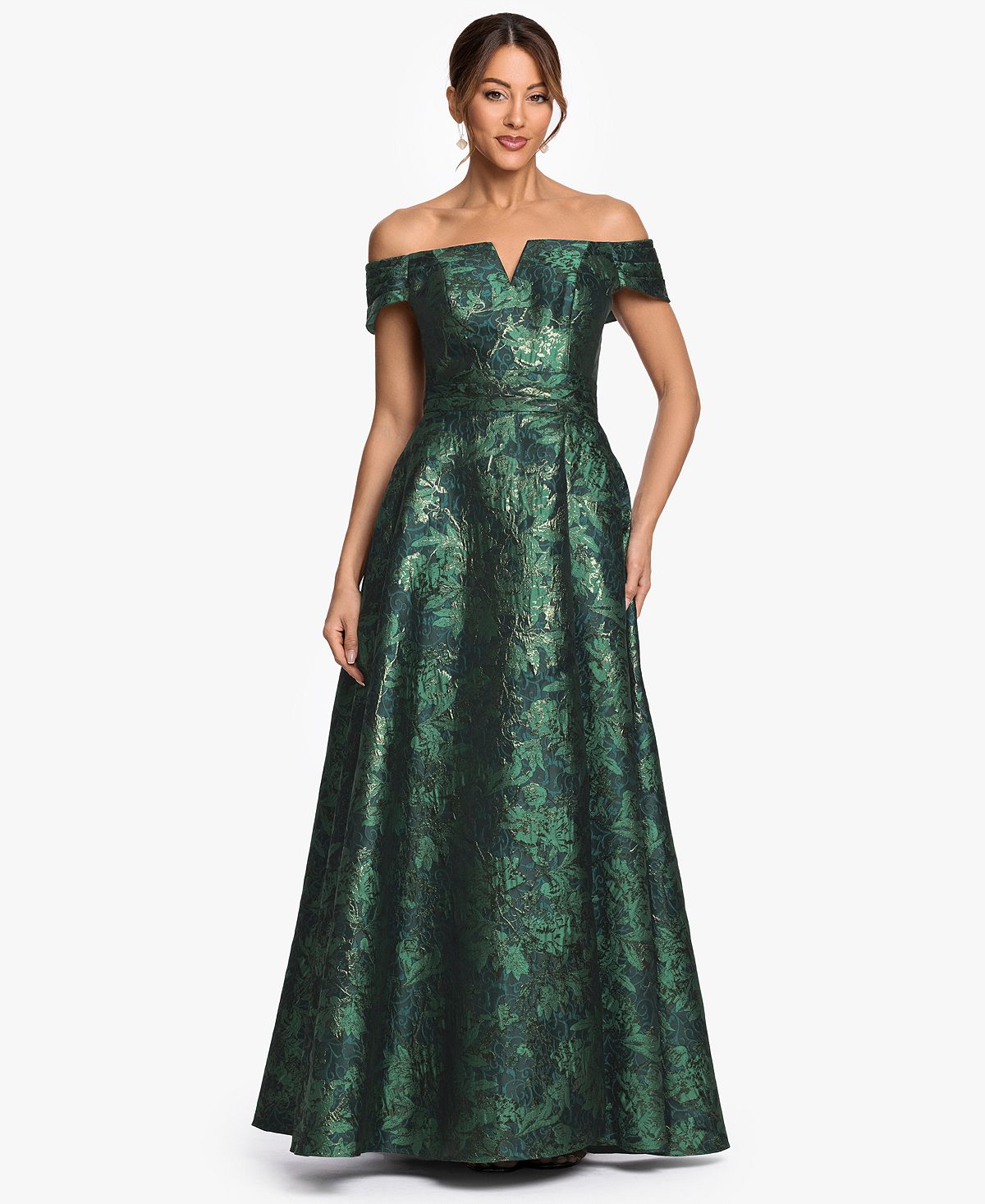 XSCAPE Women's Off-The-Shoulder Brocade Print Ball Gown view 1 — MAYCSS fashion products