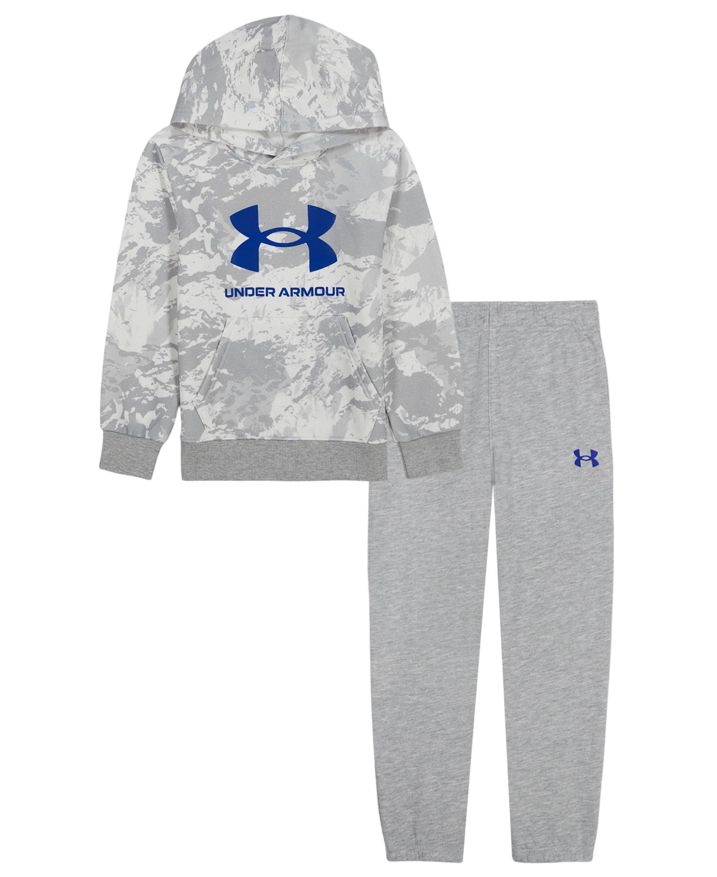 Детский комплект Under Armour Rival: флисовое худи и джоггеры, 2 предмета, цвет: Белый камуфляжный / Серый меланжевый — фото 1