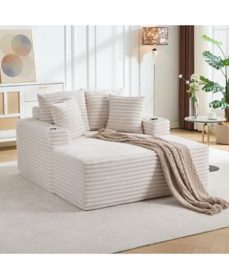 64-inch Oversized Corduroy Frameless Sofa Bed, Cloud Sofa with Cup Holders and Throw Pillows, Perfect for Apartments, Living Rooms and Bedrooms