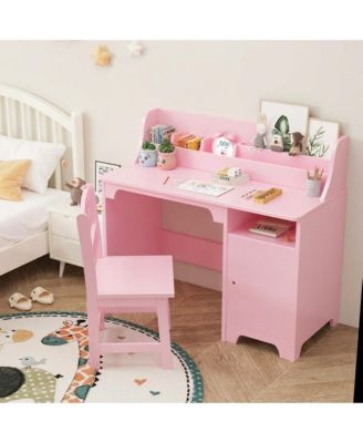 Kids Desk and Chair Set, 35 Inch MDF Wooden Toddler Desk with Storage Shelf for Bedroom or Homeschool