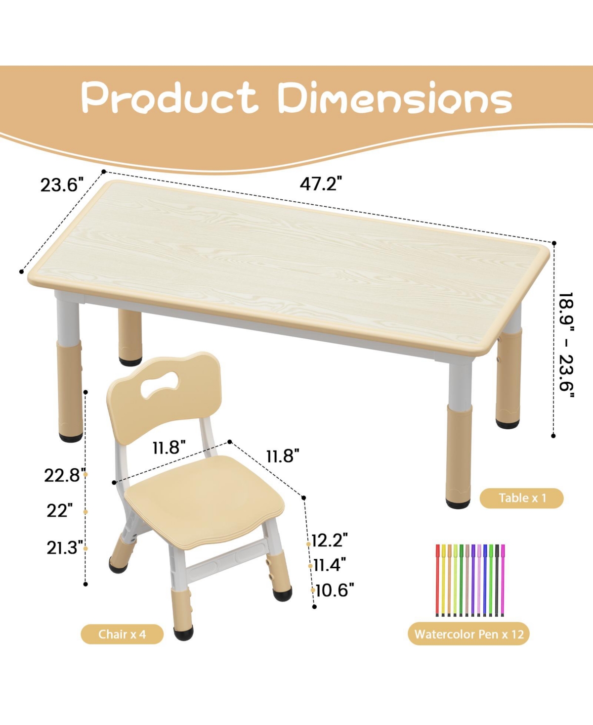 homfan Height Adjustable Kids Table with 4 Chairs, Graffiti Tabletop, Anti-Slip Legs, Arts and Crafts Furniture, Home, Daycare, Classroom