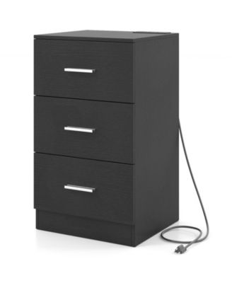 Nightstand with Charging Station and 3 Storage Drawers Bedside Table