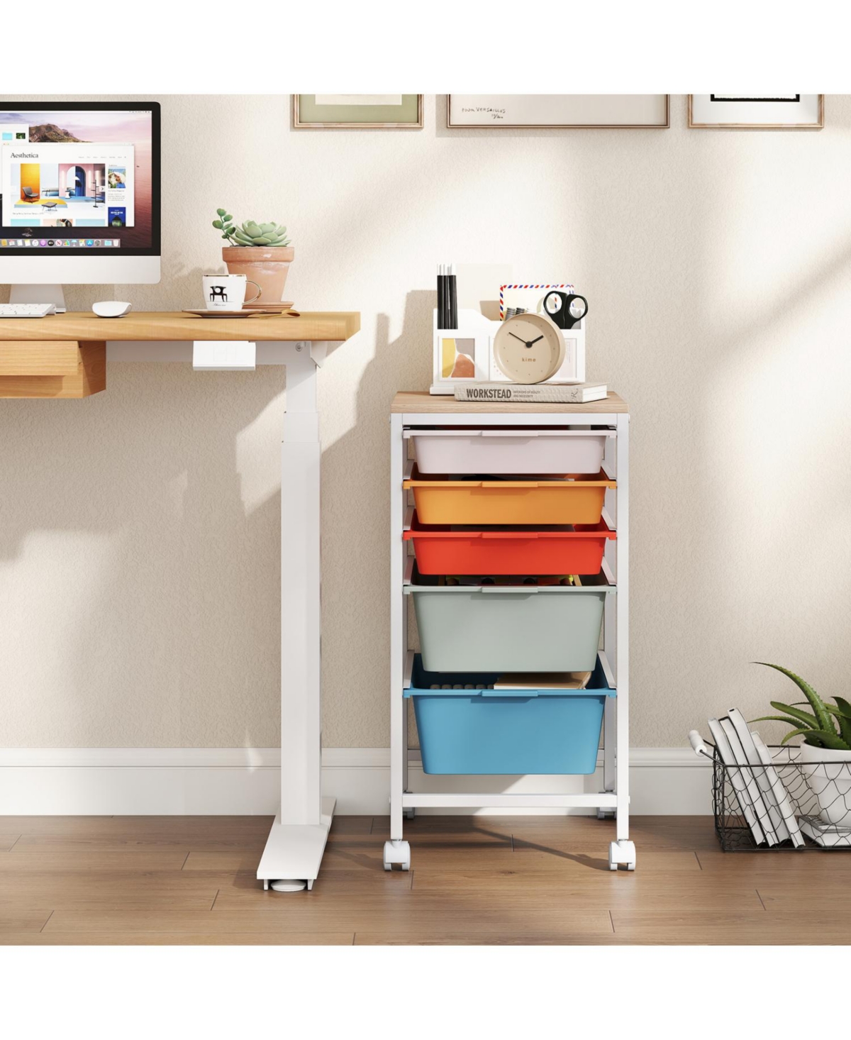Slickblue 5-Drawer Mobile Organizer Cart with Wood Top and Locking Casters