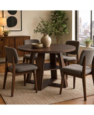 Farmhouse 43'' Round Dining Table with Sturdy Wooden Pedestal, Built-in Storage Shelf,   (Only Table)