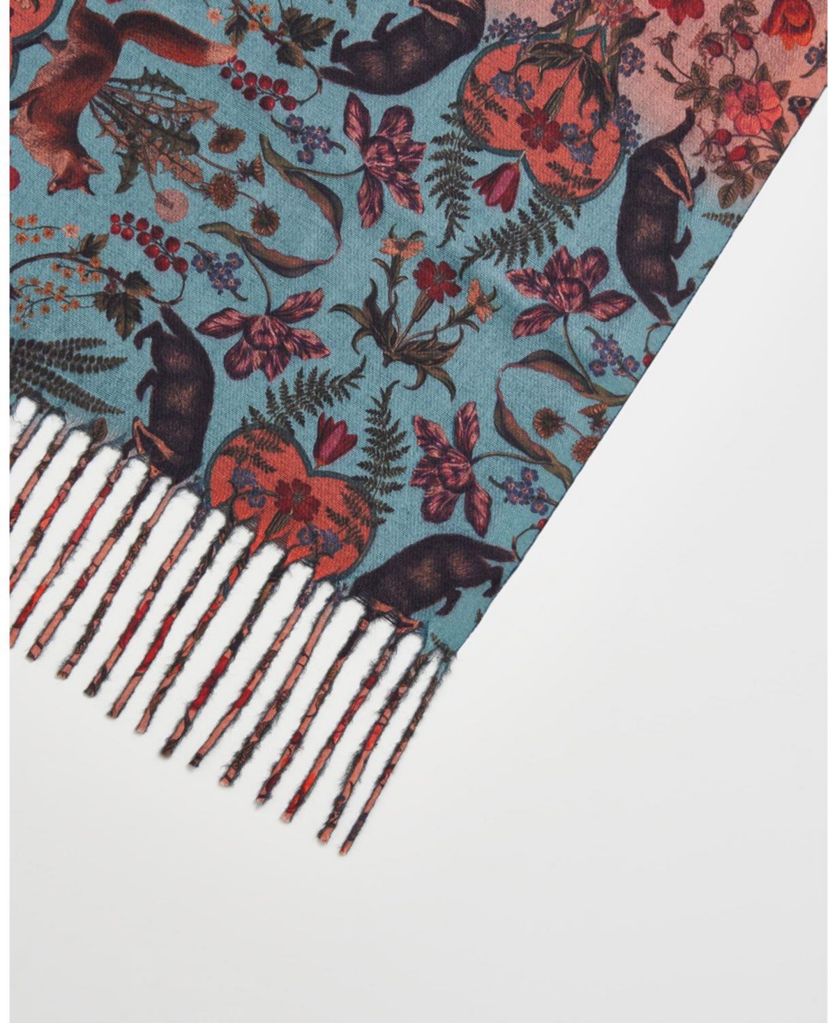 Fable England Women's Teal Folksy Fox Teal Tassel Scarf