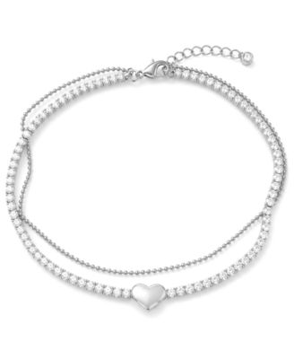 Crystal & Heart Double Row Ankle Bracelet