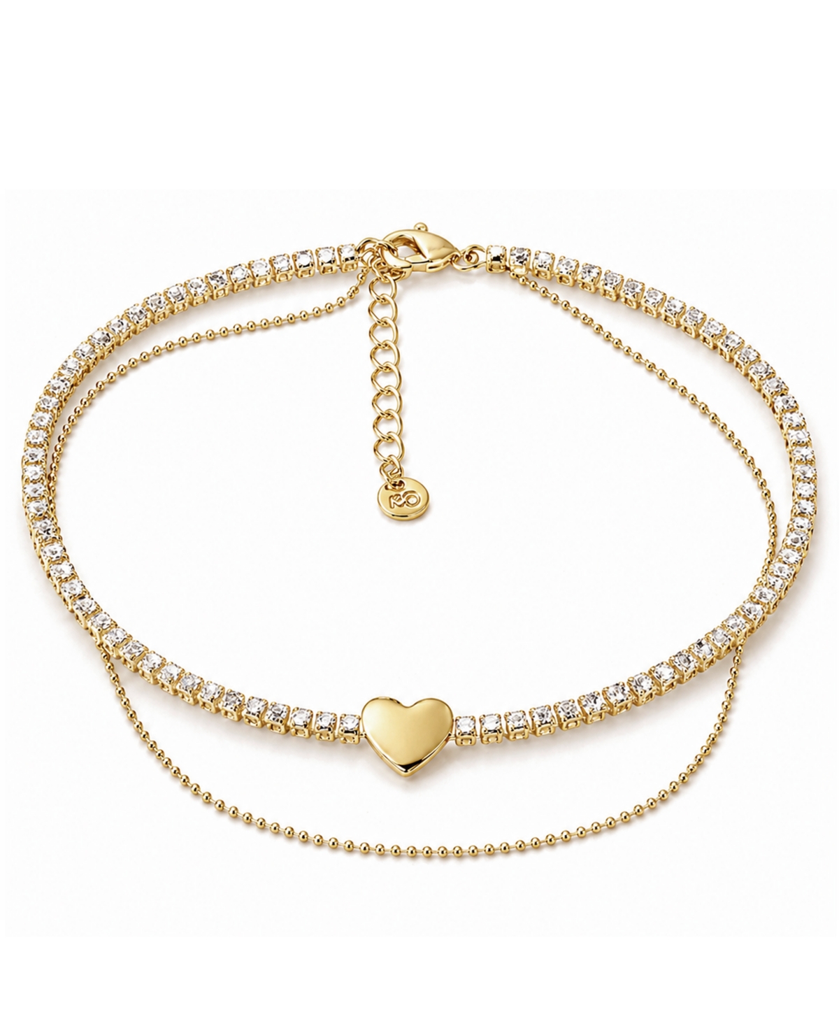 And Now This Crystal & Heart Double Row Ankle Bracelet