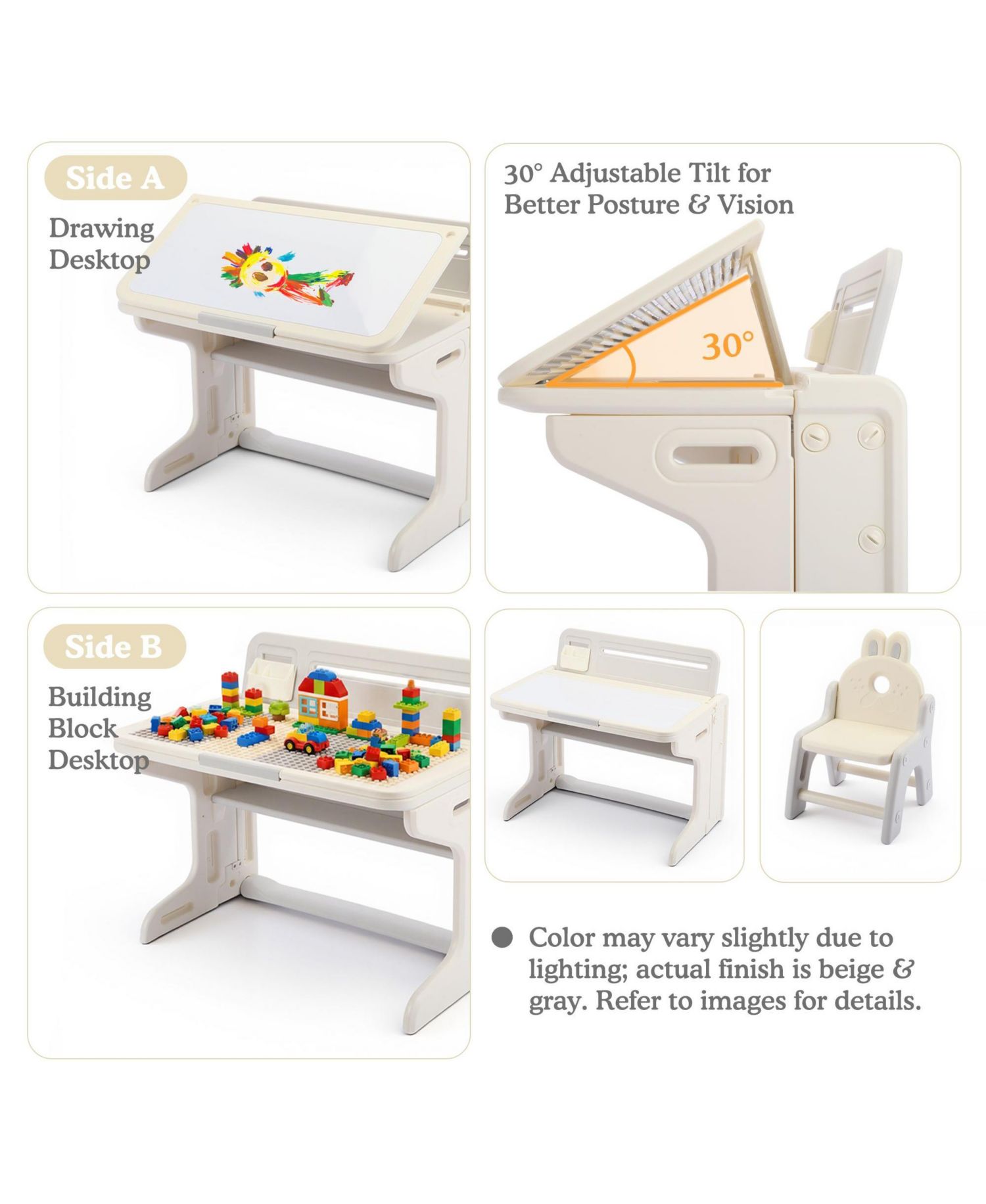 Kids Table and Chair Set, Activity Desk for Drawing, Reading, Building Blocks, and Play