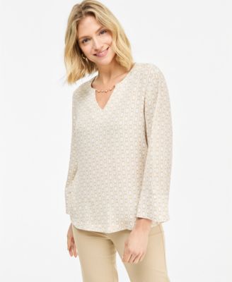 Women's Printed Long-Sleeve V-Neck Blouse