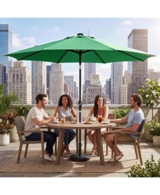 9Feet Patio Umbrella with 32 Solar LED Lights, Outdoor Table Umbrella with Tilt and Crank, 8 Iron Ribs for Garden Deck Patio