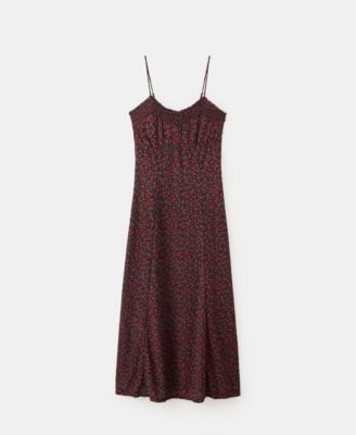 Women's Gathered Neckline Floral Midi-Dress