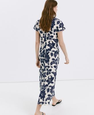 mango ruched floral dress MANGO - Floral Dress with Ruched sides Ecru