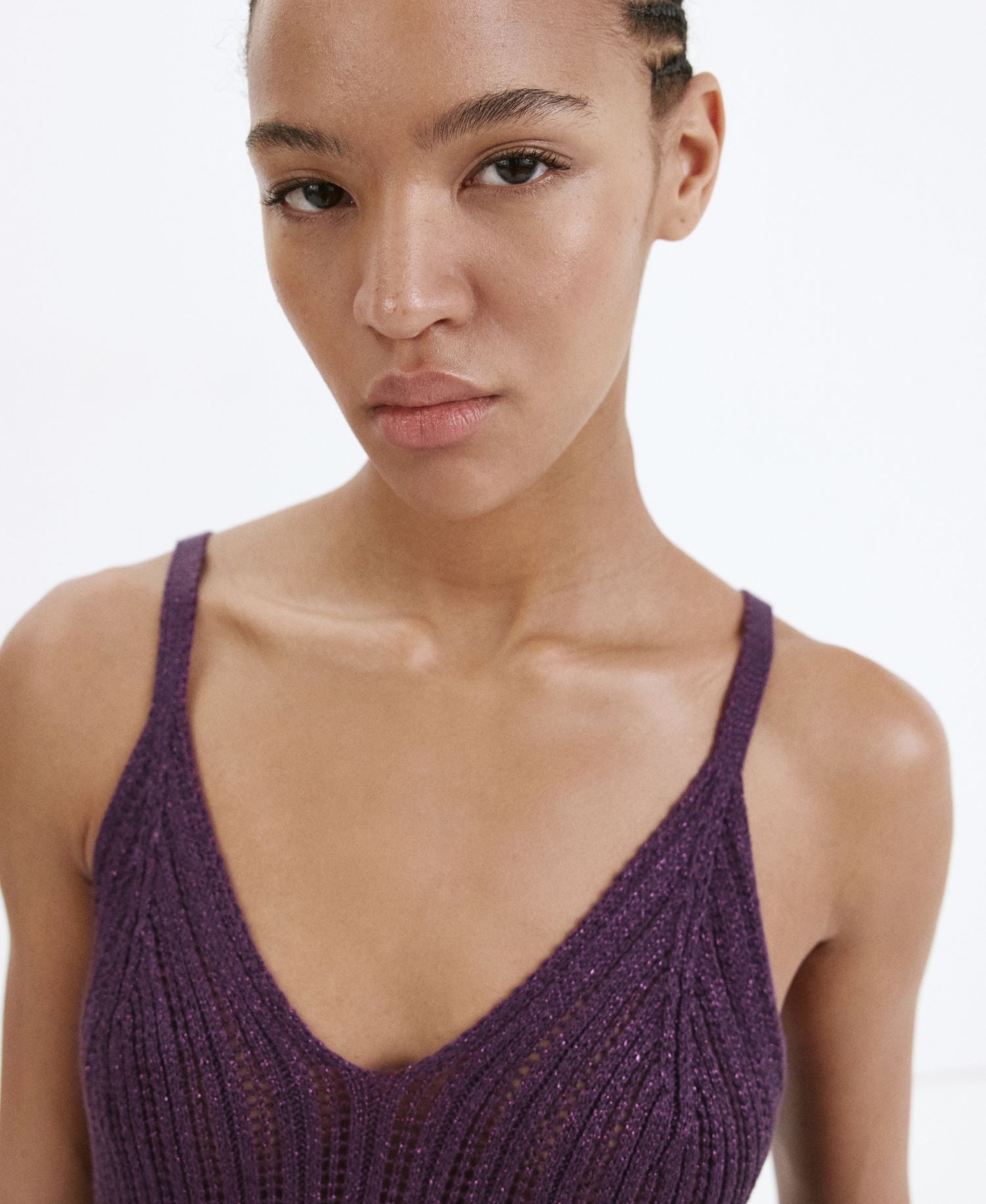 Women's Metallic Openwork Knit Top