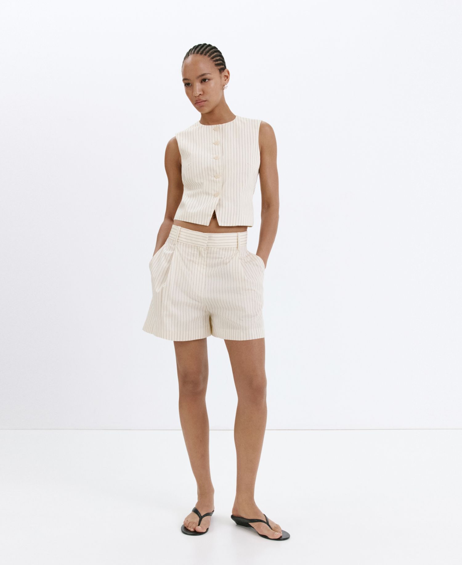 Women's Pinstripe Pleated Bermuda Shorts