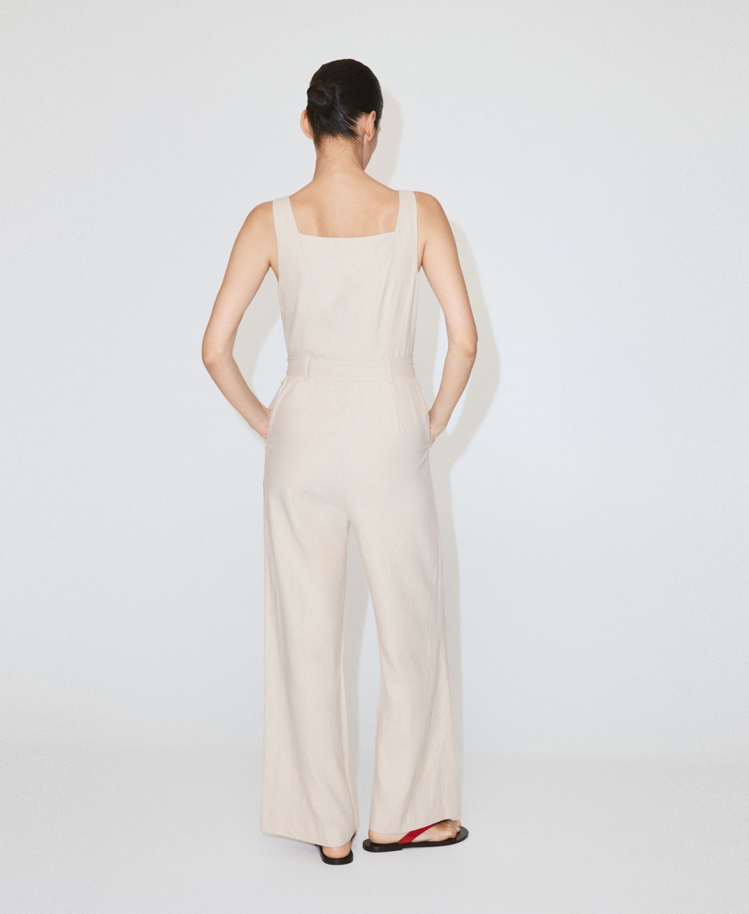Women's Belt Cropped Linen Jumpsuit