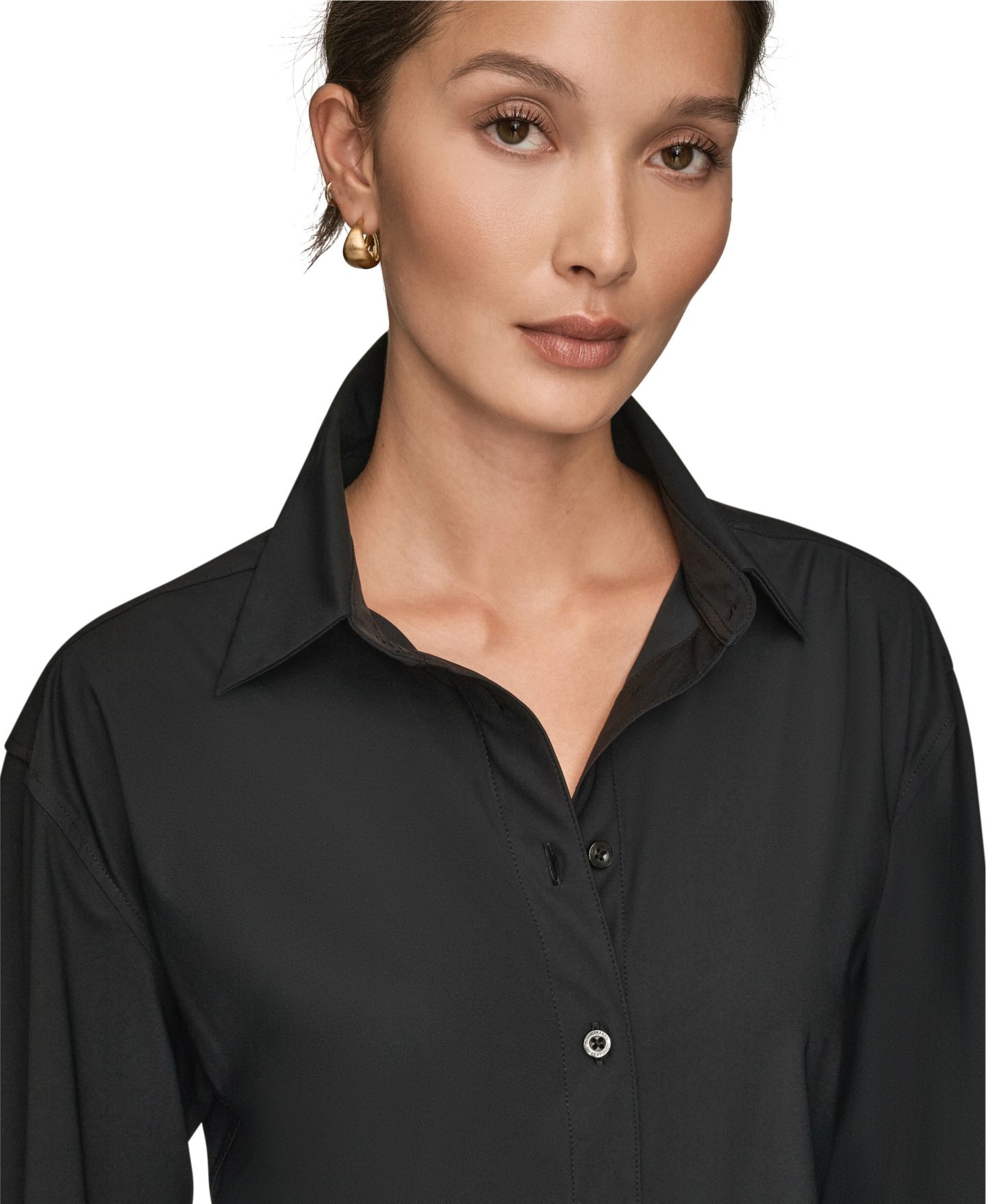 Женская рубашка Donna Karan Weekend 4-Way Stretch Knit Long Sleeve Button-Front, цвет: Чёрный — фото 4