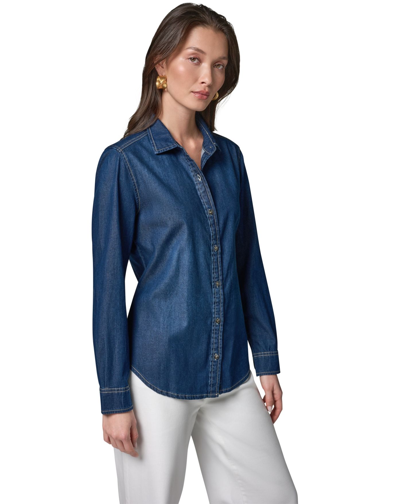 Женская рубашка Donna Karan Weekend Luxe Denim Button Down Denim Shirt, цвет: The Taylor — фото 3