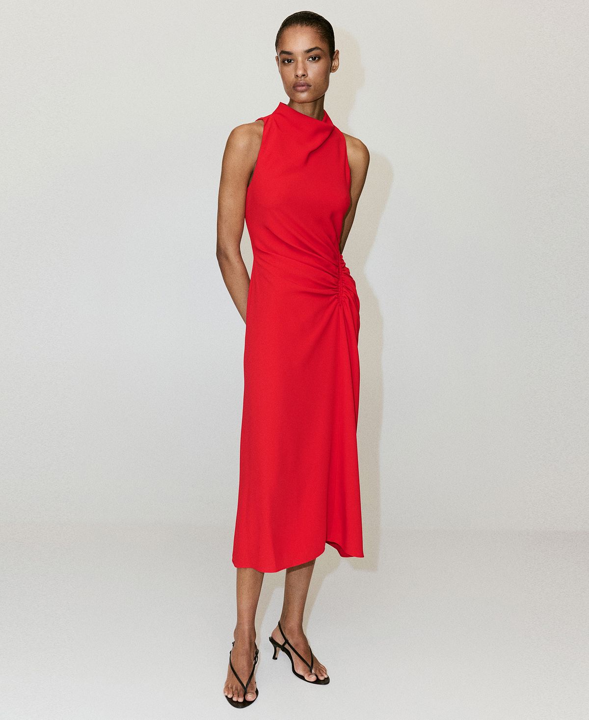 Mango Women's Draped Neckline Ruched Dress view 6 — MAYCSS fashion products