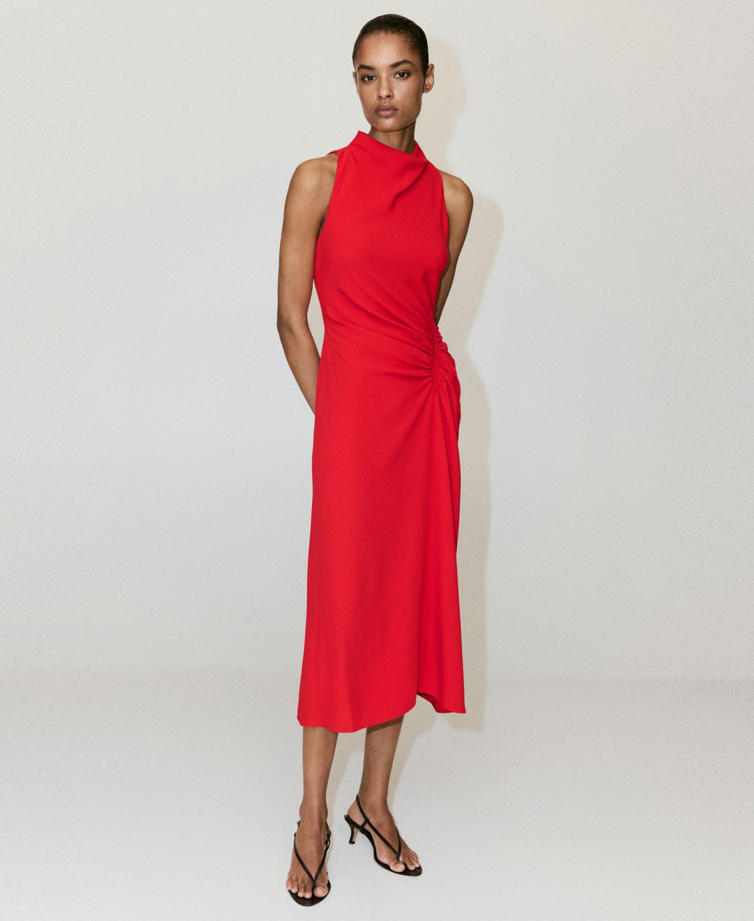 Women's Draped Neckline Ruched Dress