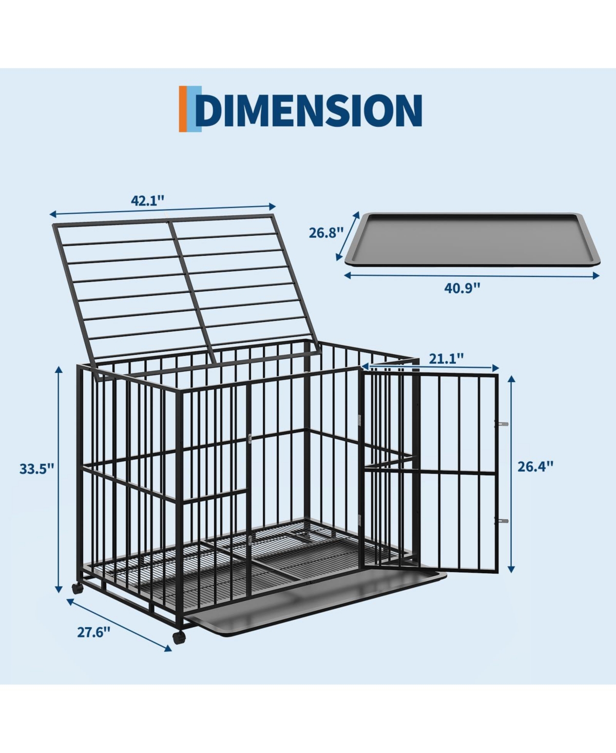 homfan Heavy Duty Dog Crate for Large Breeds, Steel Kennel with Locking Wheels