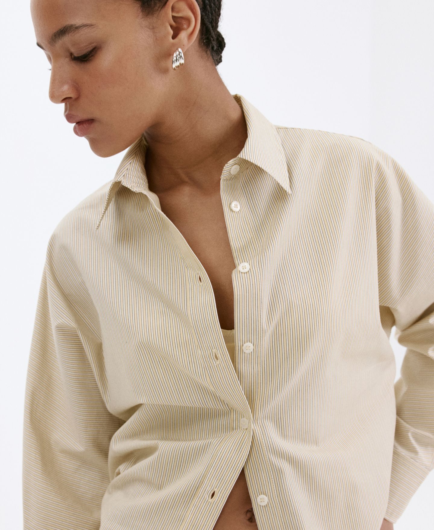 Женская рубашка Mango Striped Poplin, цвет: Пастельный жёлтый — фото 7
