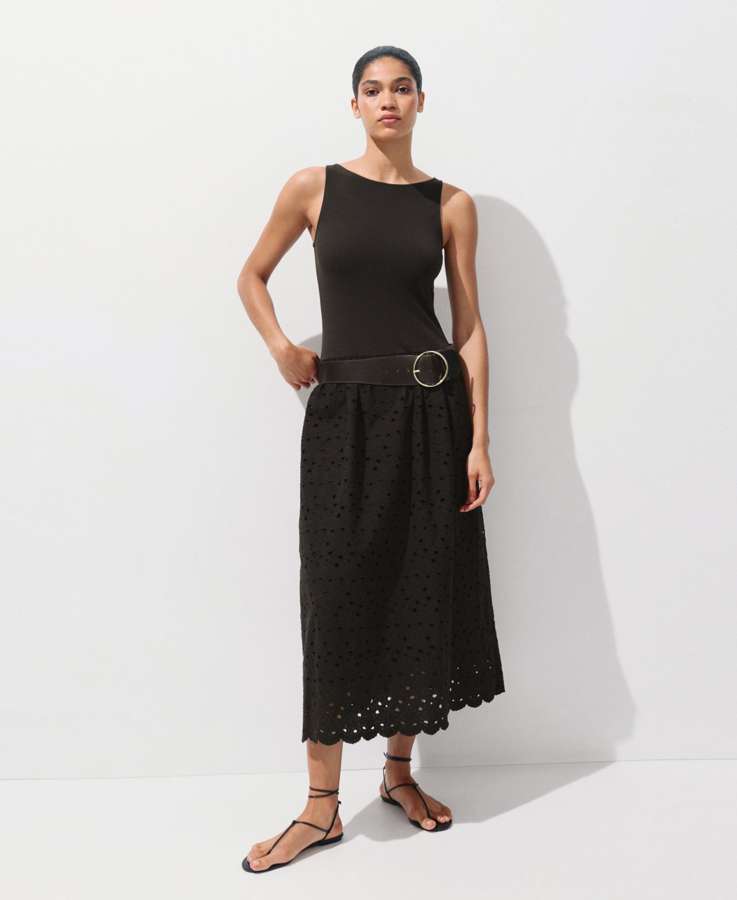 Женское платье Mango Lace Accents Embroidered Combined, цвет: Коричневый — фото 7