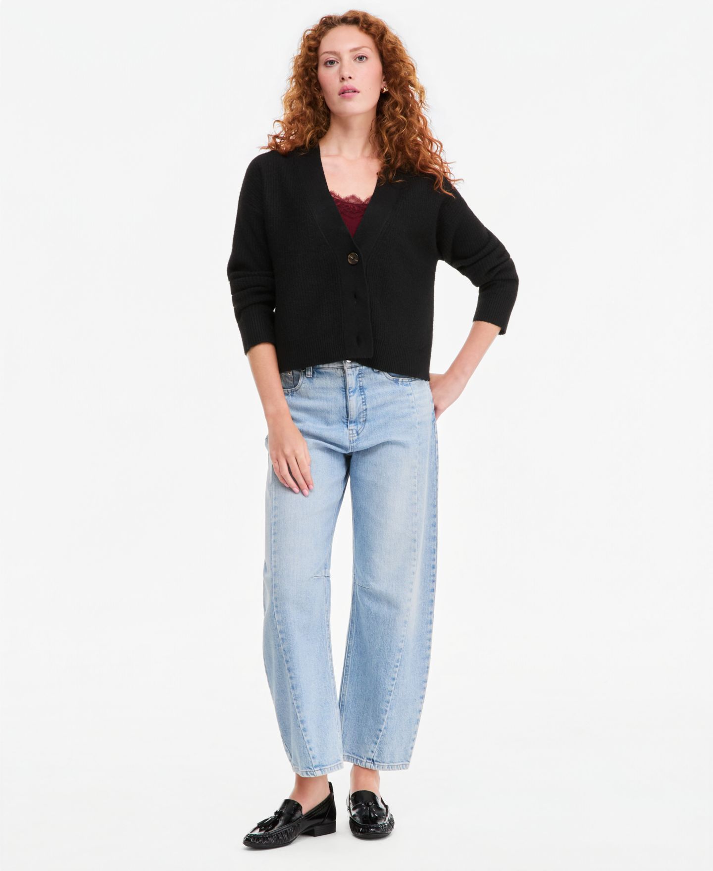 Женский кардиган On 34th 3-Button V-Neck, цвет: Глубокий чёрный — фото 2