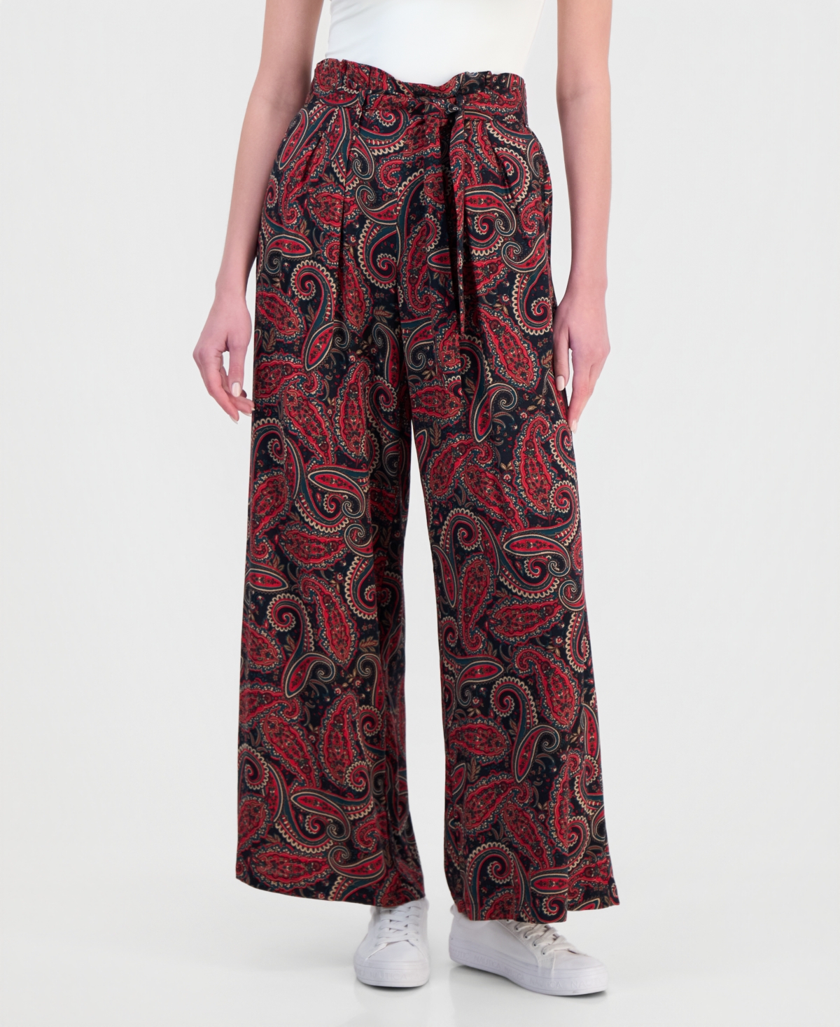 Nautica Women's Paperbag-Waist Paisley Pants