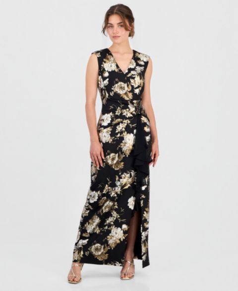 Женское платье Connected Petite Floral Ruffle Maxi, цвет: Чёрный