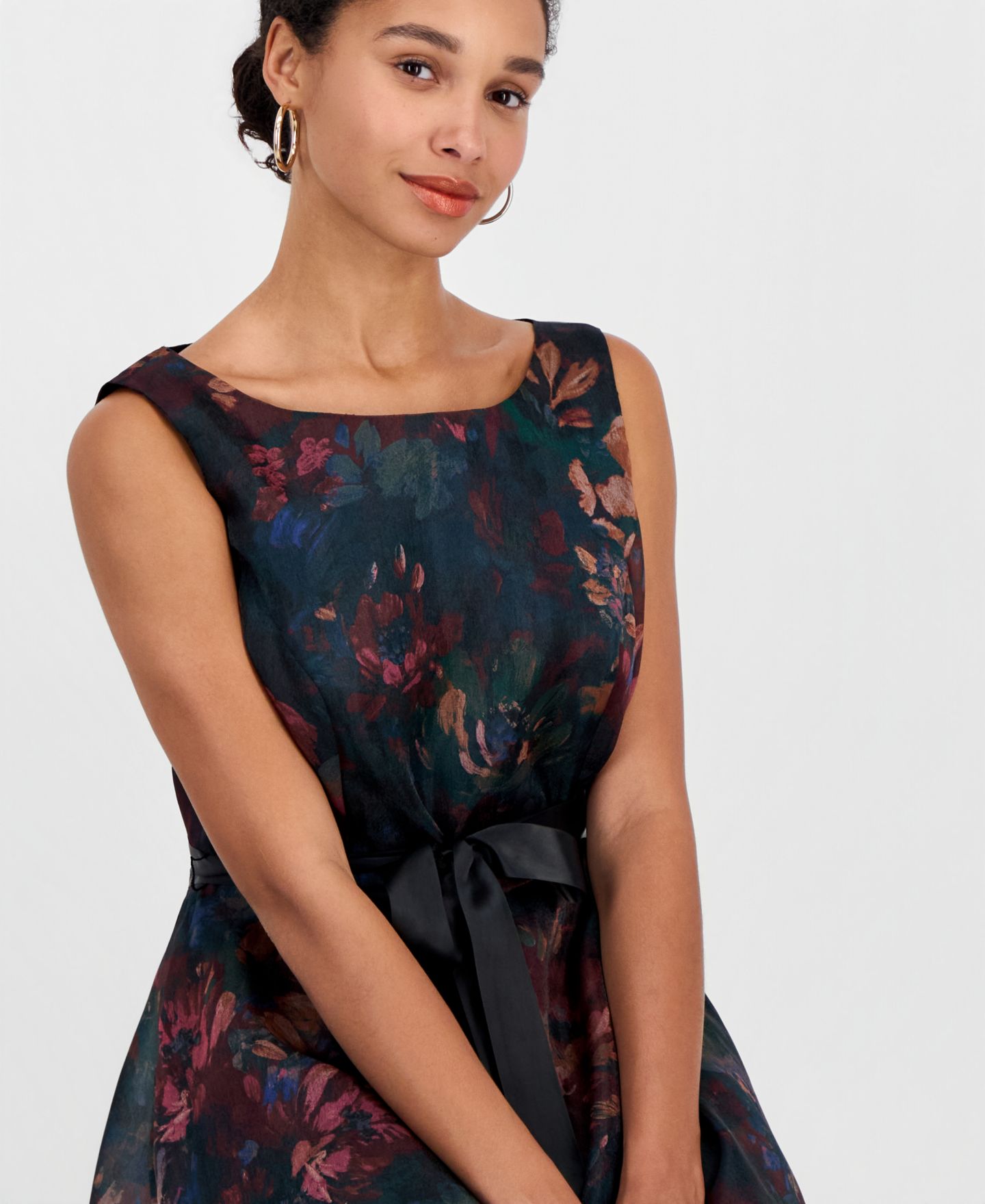 Женское платье Connected Floral-Print A-Line Midi Organza, цвет: Тёмно-зелёный — фото 2