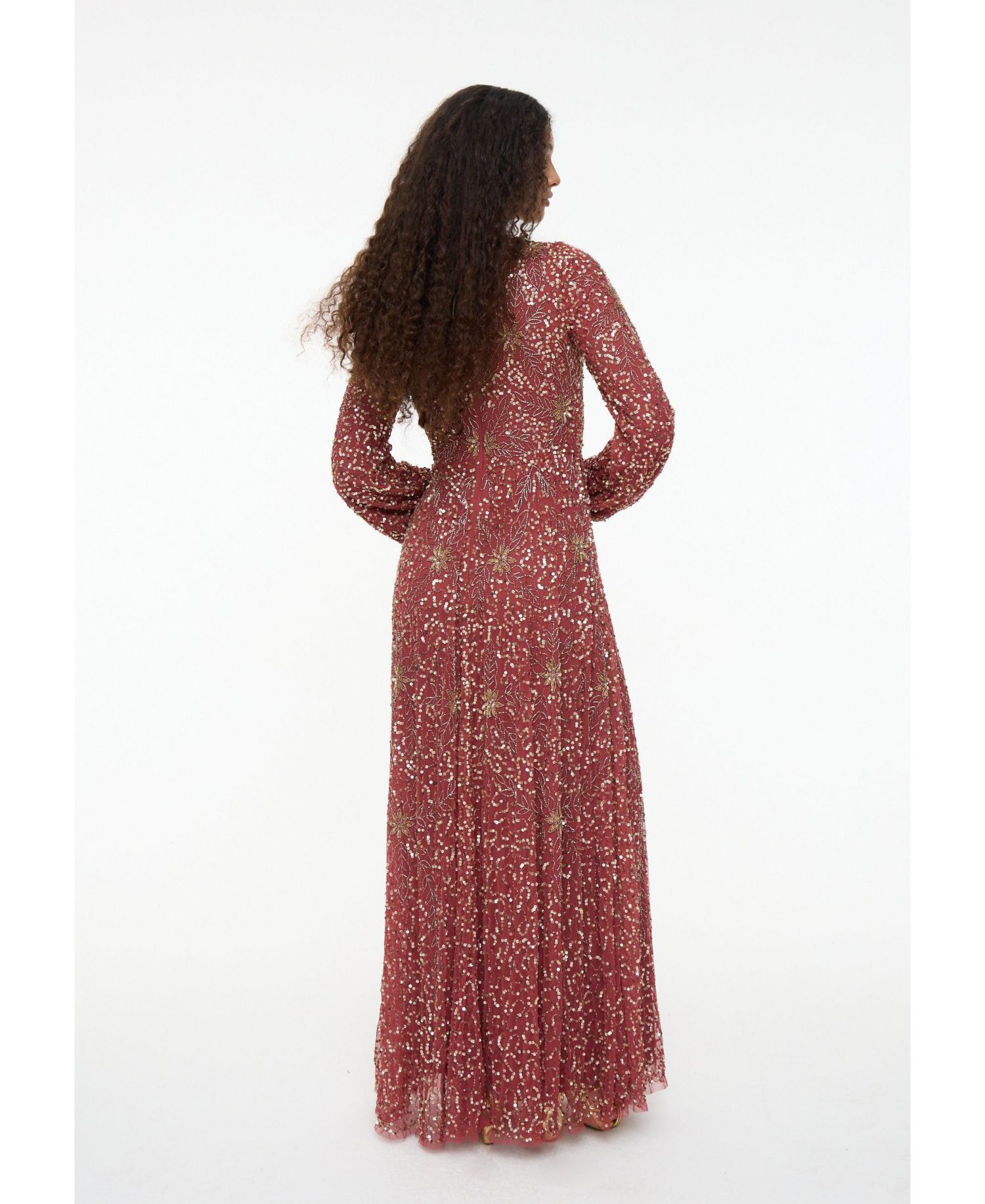 Women's Modest Embellished Sequins A-Line Dress