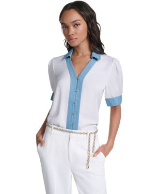 Petite Collared Button-Front Blouse
