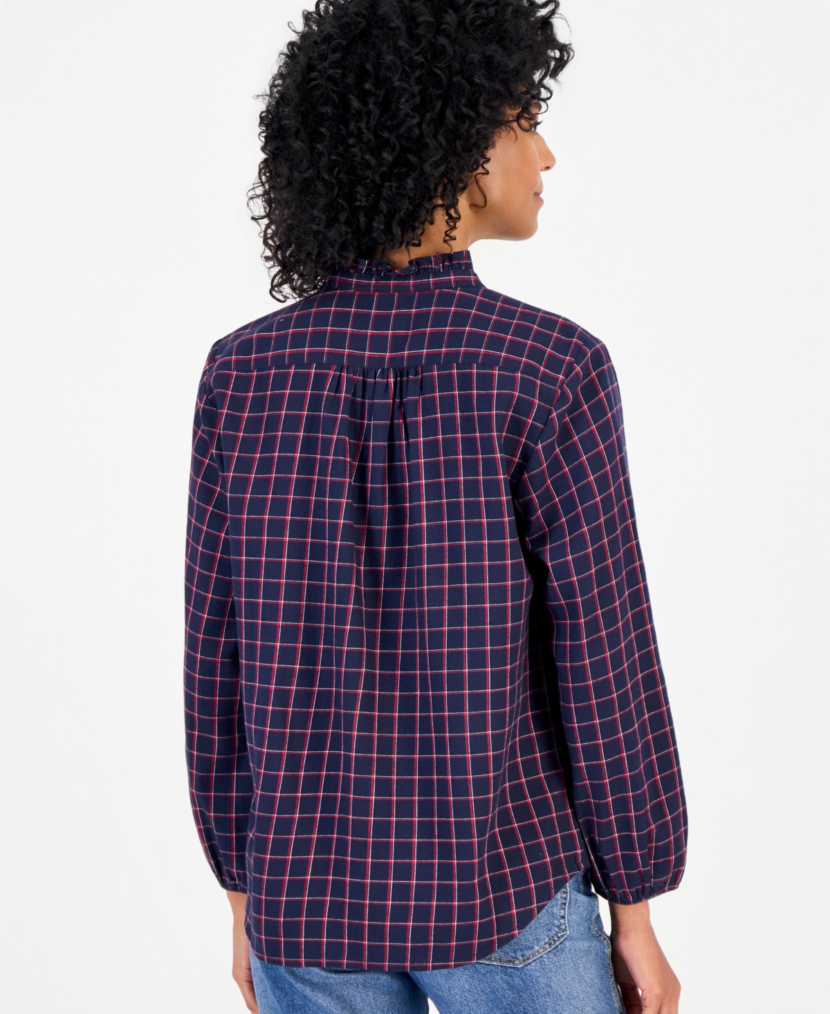 Nautica Women's Cotton Puff-Sleeve Flannel Shirt