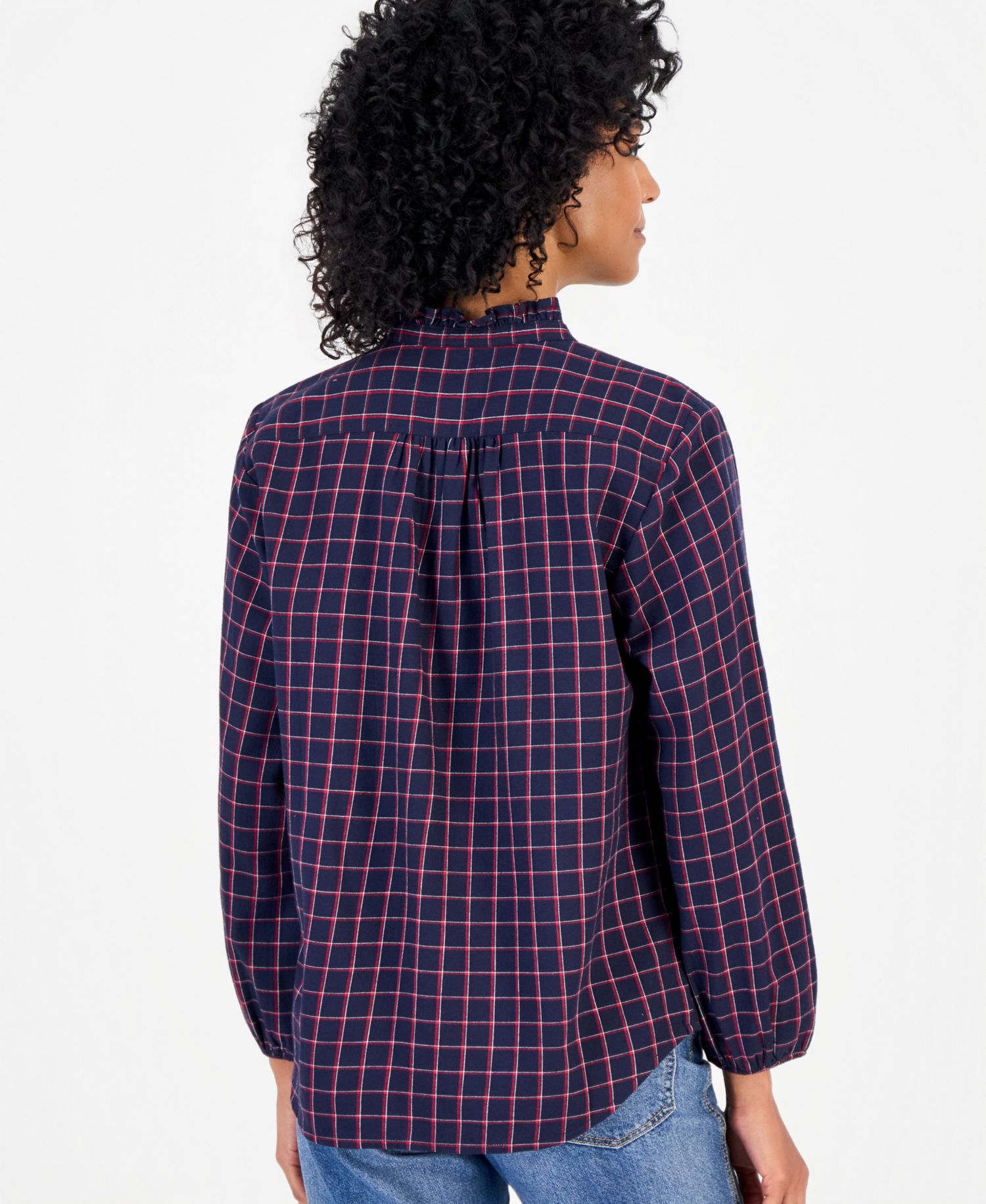 Women's Cotton Puff-Sleeve Flannel Shirt