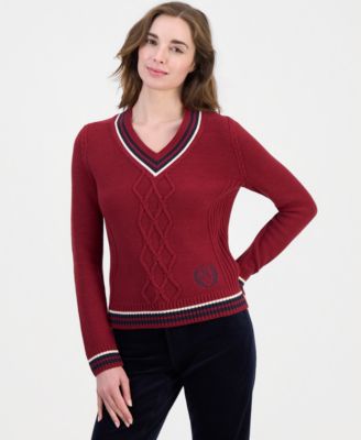 Women's V-Neck Varsity Tipped Sweater