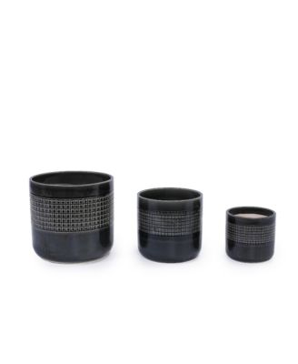 Handmade Glazed Ceramic Planter Set of 3, Indoor & Outdoor Flowerpots for Succulents, Breathable Textured Clay